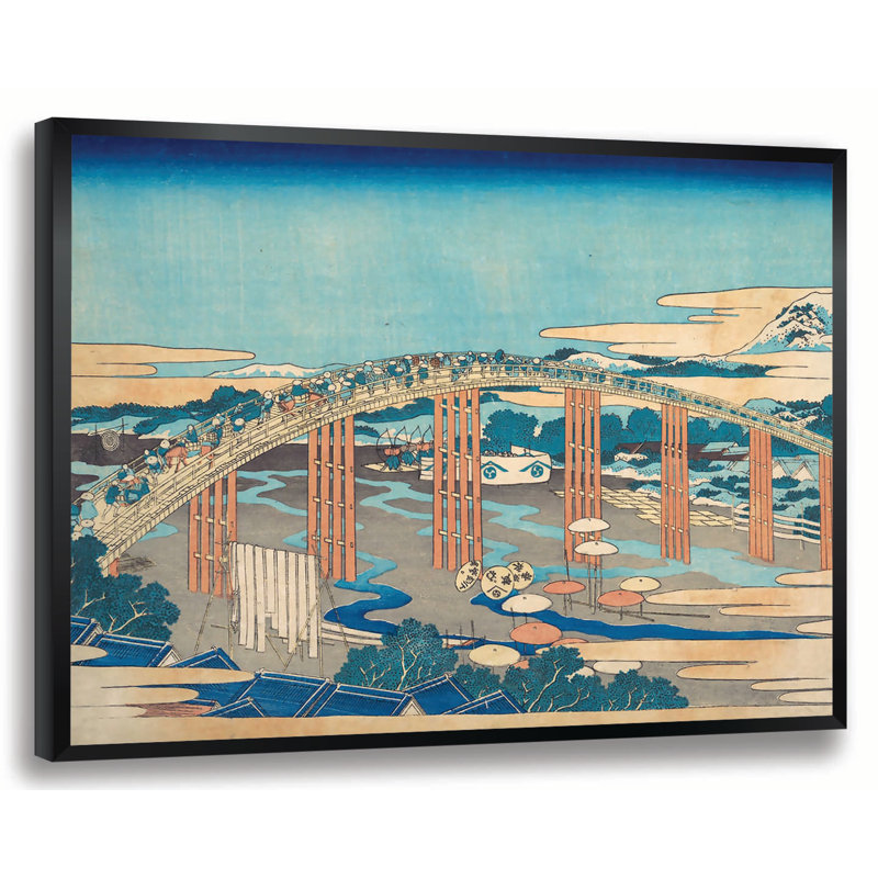« japanese bridge » par katsushika hokusai,, impression encadrée, H 14 po x l 18 po