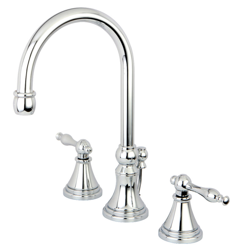 Kingston Brass Governor Two-Handle 3-Hole Deck Mount Widespread Bathroom Faucet with Brass Pop-Up Drain, Polished Chrome