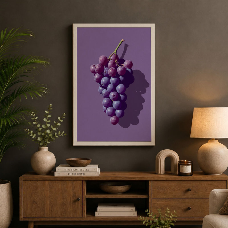 Purple Grapes Botanical - Wrapped Canvas, 36x24 - 91.4 x 61.0 cm, White Border