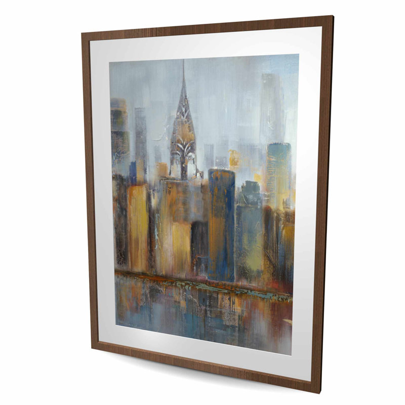 Paysage urbain avec édifice Chrysler - reproduction encadrée grise