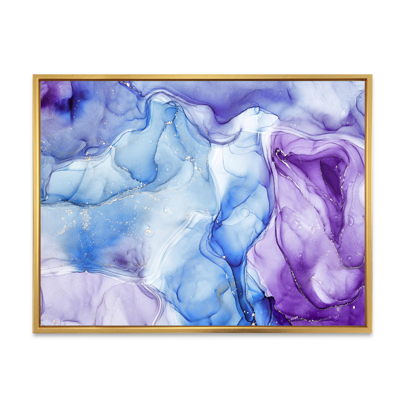 Art à l'encre bleue et mauve, impression sur toile, H 30 po x l 40 po x P 1,5 po, Cadre flottant doré