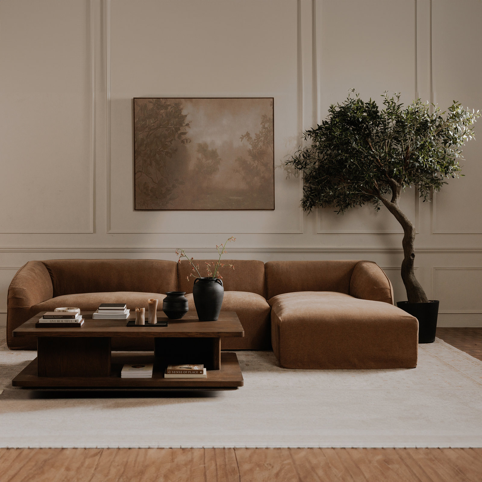 Wilde Left Arm Corner Chair, Latte Loft Canvas