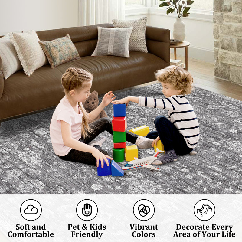  Washable Area Rug 10x13 Living Room Rugs Non-Slip Floor Carpet Carpet Vintage Floral Rug for High Traffic Areas In Living Room Bedroom Gray