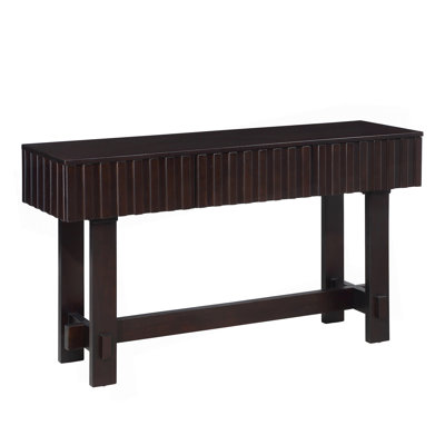 Table console de 132 cm avec tiroirs de rangement, style milieu du siècle, pieds en bois massif. Table d'entrée pour salon, couloir ou hall d'entrée, couleur expresso.