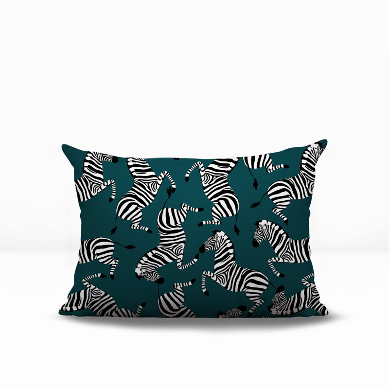 Oreiller rectangulaire réversible intérieur / extérieur Kiji Zebra, Émeraude, H 14 po x l 20 po