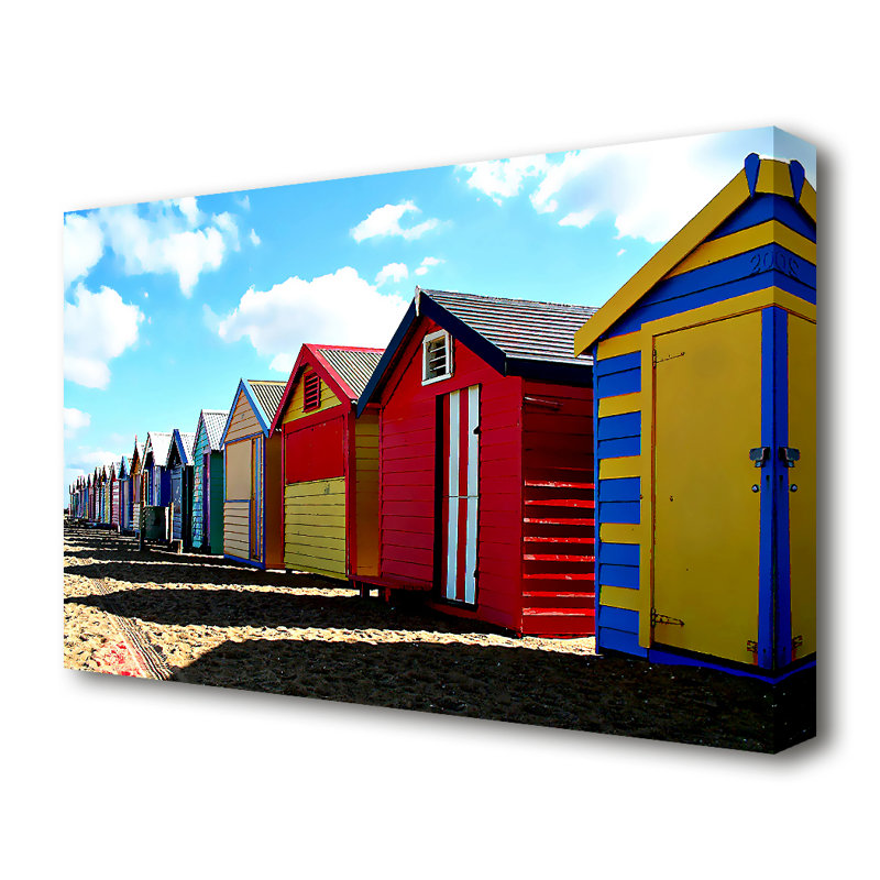 East Urban Home Colourful Beach Huts - Wrapped Canvas Photograph Print ...