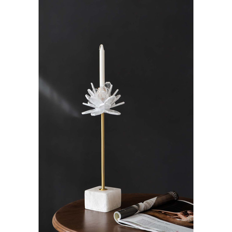 Stone Tabletop Candlestick, 4.5" H x 5.5" W x 5.5" D