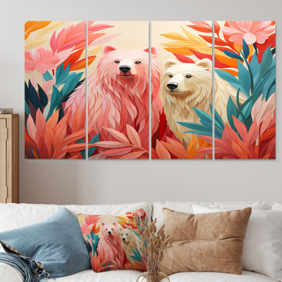«Pink Tropical Bear Harmony II», ensemble de 4 décorations murales ours