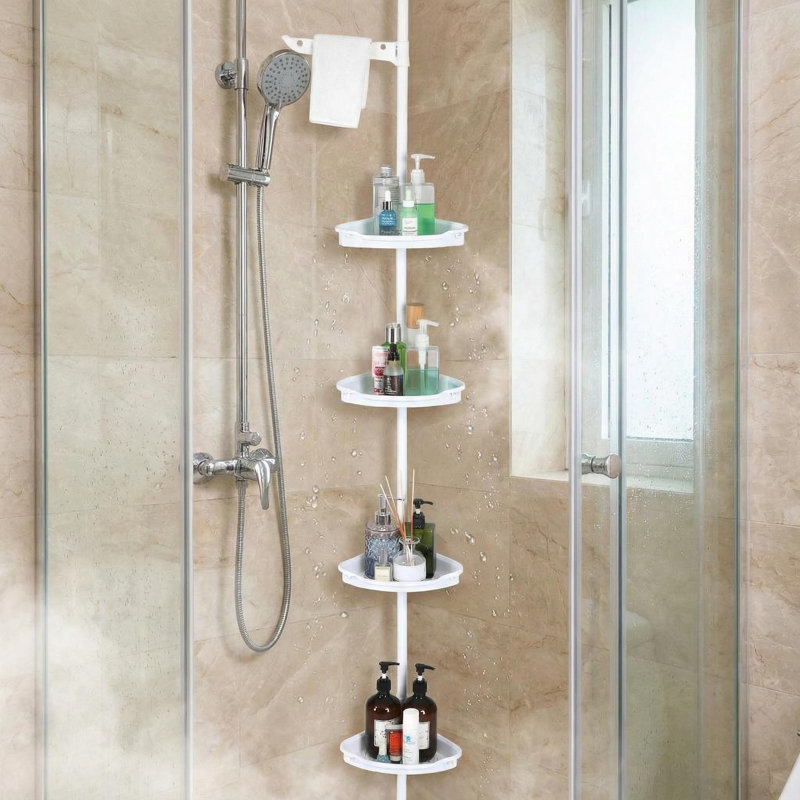 Rangement de coin de salle de bain avec tablettes réglables à 4 niveaux, Blanc