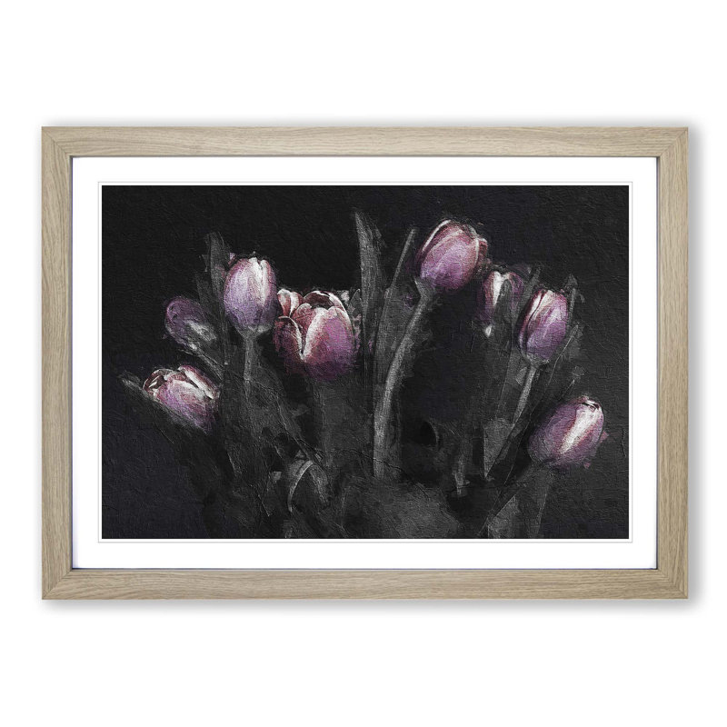 Tulip Flowers in Purple - Picture Frame Painting Print, 27cm H x 36cm W x 2cm D, Oak Framed