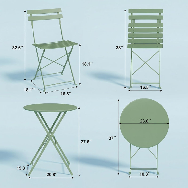 3-Piece Folding Bistro Set, Foldable Patio Furniture Set With Premium Frame, Outdoor Bistro Table And Chairs Set Of 2 For Patio