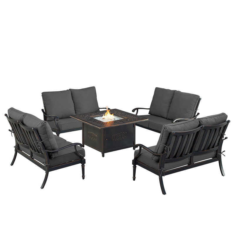 Ensemble de conversation d'extérieur pour 8 personnes avec coussins Markece, Noir
