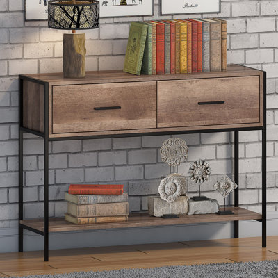 Esteban 2 Drawer Console Hallway Table. Industrial Style. Black Metal Frame.