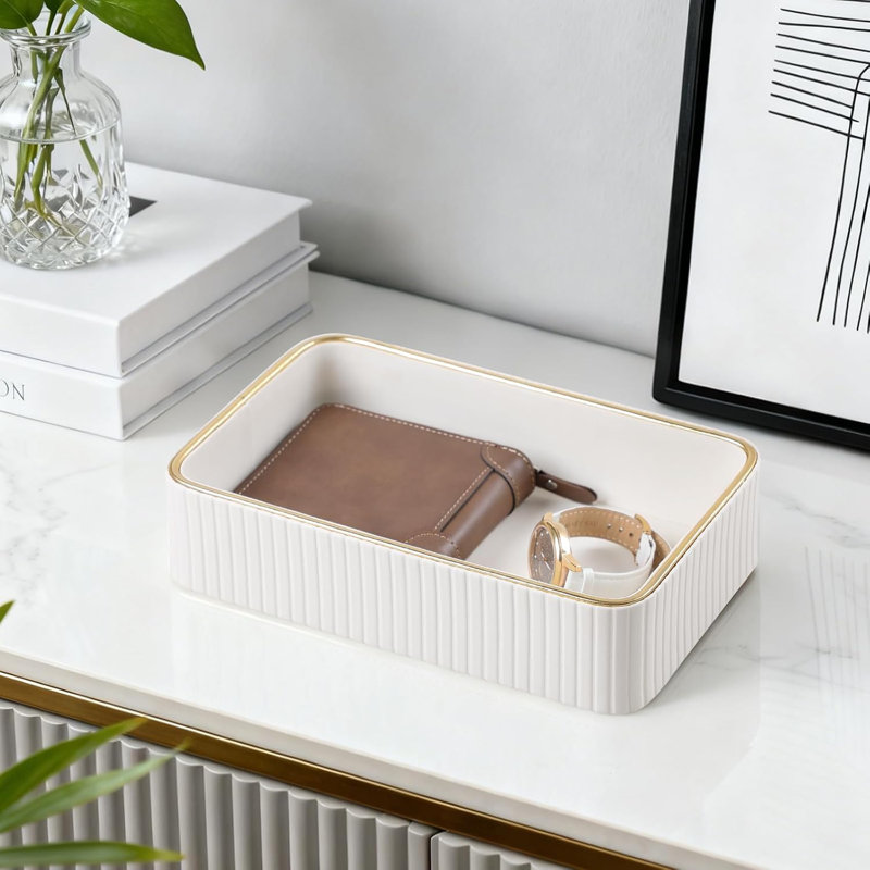 2-Size PU Leather & MDF Valet Tray – 9.5"/10.3" Compact Modern Trinket Organizer