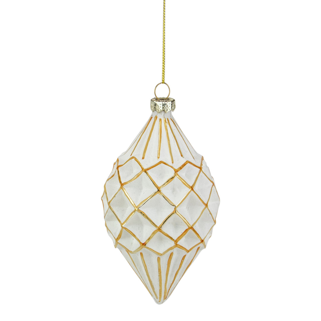 5" Glittered White and Gold Geometric Finial Glass Christmas Ornament Northlight Seasonal