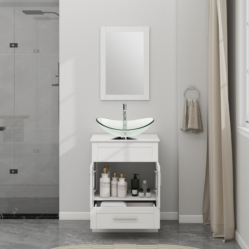 Bevilacqua 24'' Free Standing Single Bathroom Vanity with Mirror with Sink included
