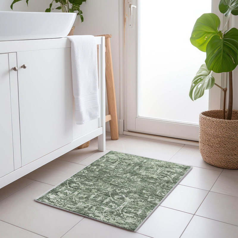 Premium Machine Washable Mayfield AMF40 Oriental Rug, 1'8" x 2'6", Green