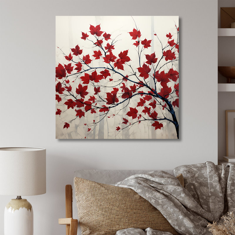 Red Leaves Scarlet Simplicity - feuilles, art mural encadré, Toile tendue, H 16 po x l 16 po x P 1 po