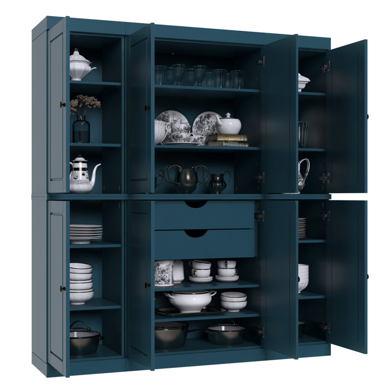 Kyrrah 100% Solid Wood 65"" Pantry Cabinet with Solid Doors, 2-Drawers and Adjustable Shelves