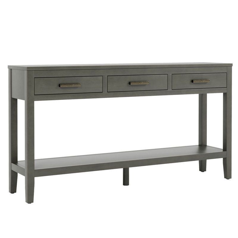 62.2'' Farmhouse Entryway Table With 3 Drawers, Painted Console Table With Bottom Shelf & Iron Handles, Minimalist Sofa Table For Living Room, Hallway, Kitchen, Bedroom, Office