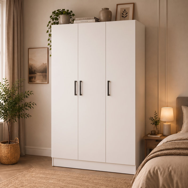  Armoire multi-rangement avec 3 portes et beaucoup de rangement, Blanc