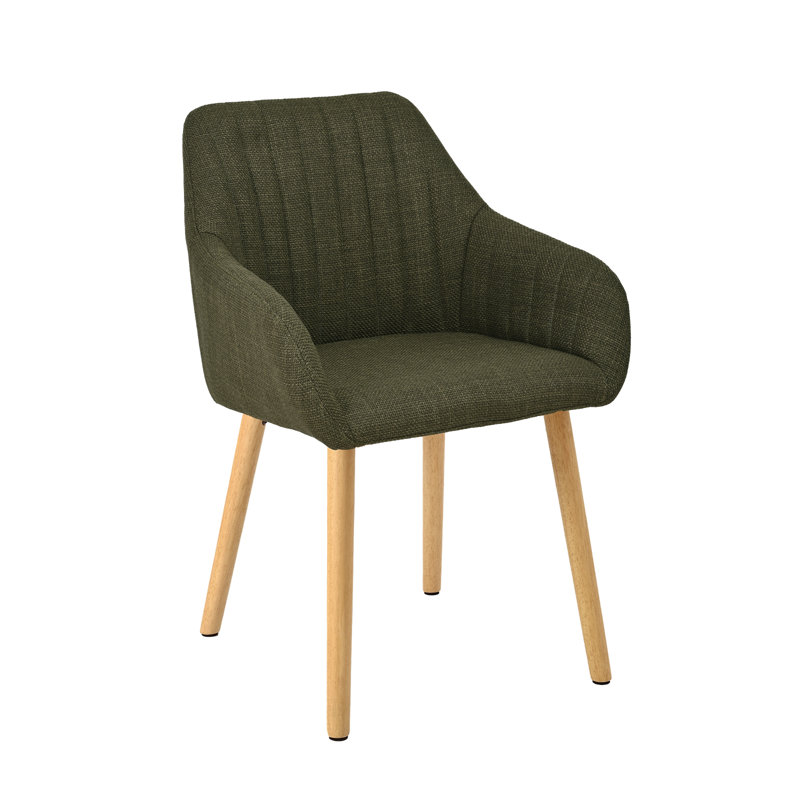 49.5cm H Upholstered Dining Chairs With Wooden Legs, Green Linen/Natural, 4