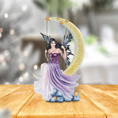 Figurine de décoration fée balançoire sur la lune avec étoiles statue