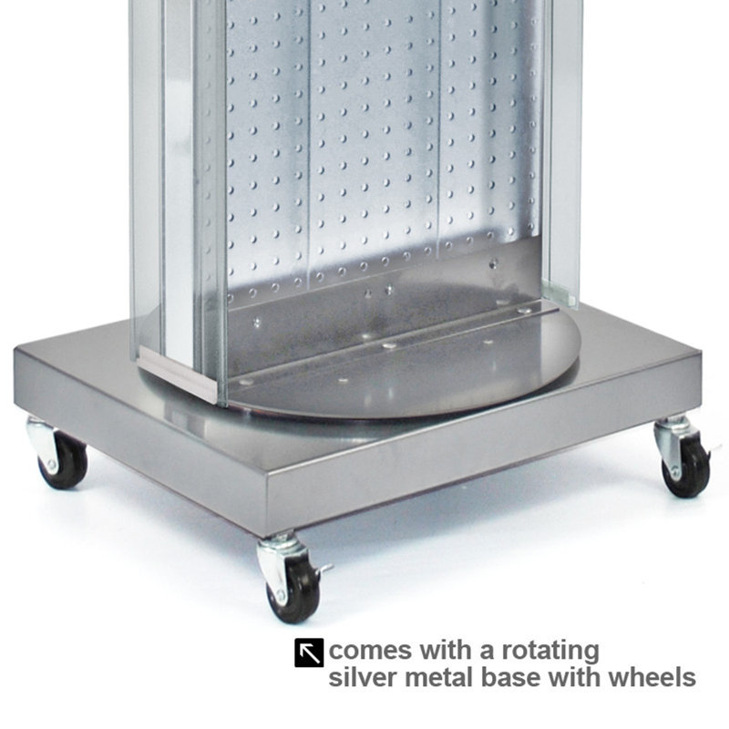 Clear Acrylic Two-Sided Pegboard Floor Display with Wheeled Base