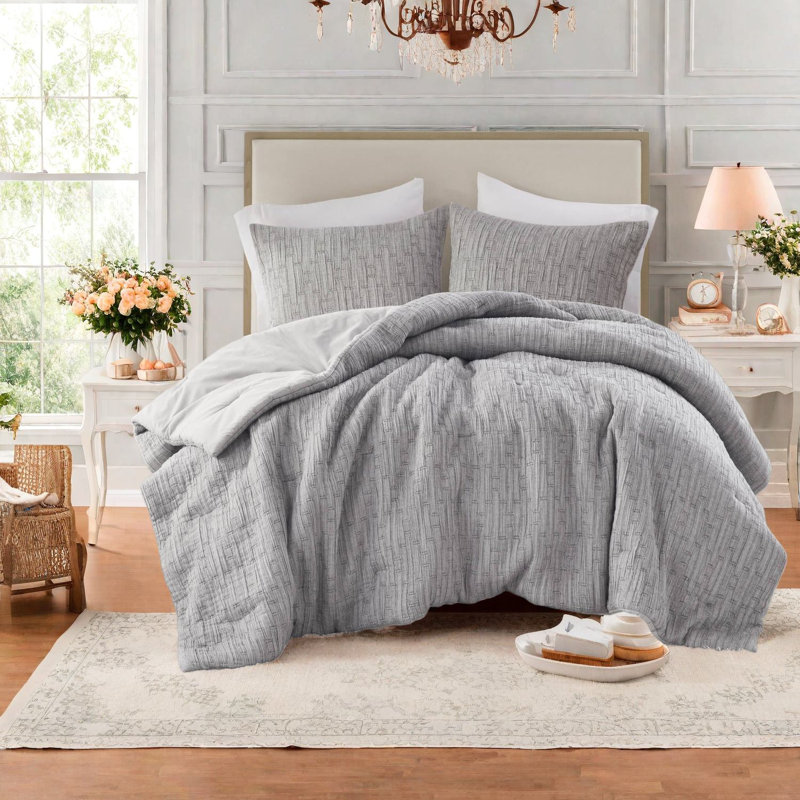 Ensembles de literie surdimensionnés riches en coton, grand édredon et taies décoratives en gris moderne