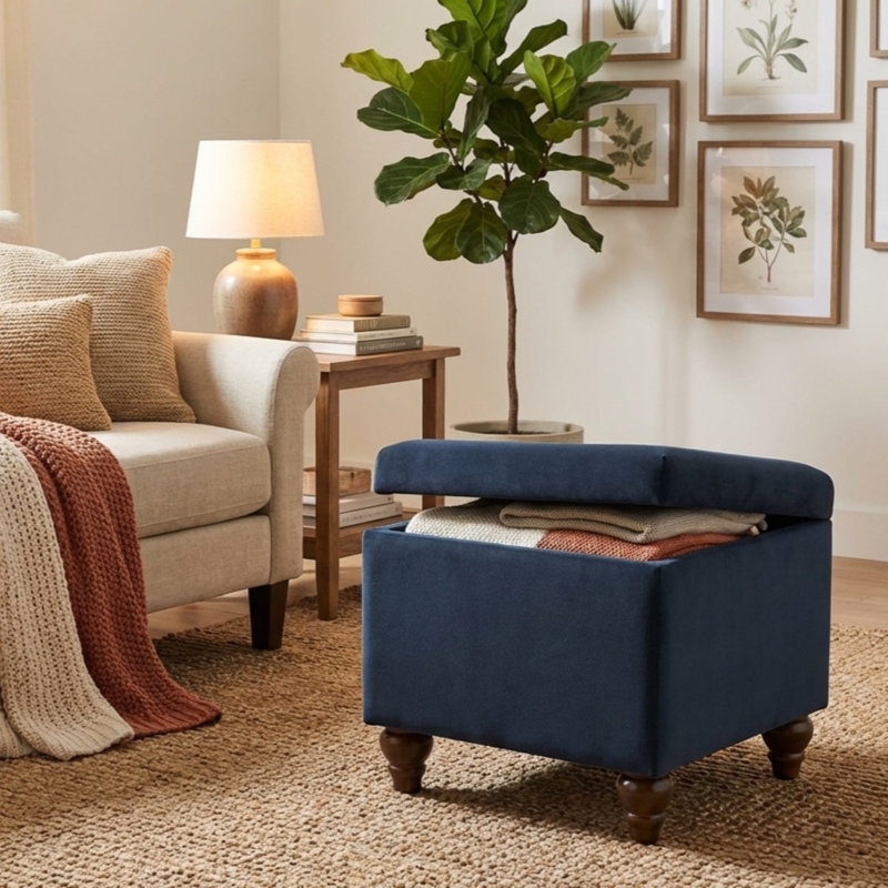 Arath Storage Ottoman, Blue Velvet