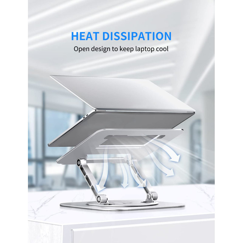 Adjustable Computer Stand With 360 Rotating Base, Ergonimic Foldable Laptop Riser, Silver, Silver