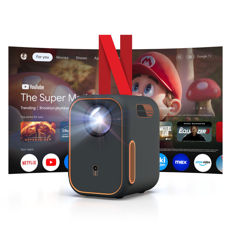 WEMAX Google TV Projector, Netflix Officially Licenced 4K Support, Mini Projector with Wifi and Bluetooth, Smart Movie Projector for Home Theatre, 1080P Full HD, MAX 120" Display, Dolby Audio