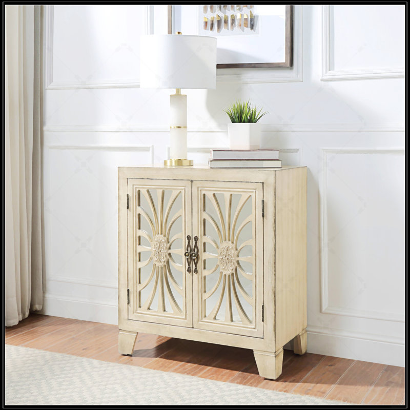 Console blanche antique avec portes en miroir, solution de rangement élégante pour les entrées et les couloirs
