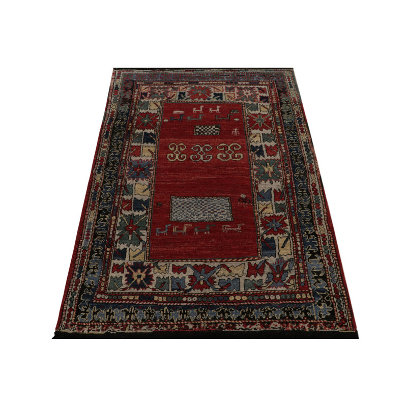 Rug & Kilim’S Antique Turkmen Rug In Red With Blue & Gold Tribal Patterns, Rectangle 4' x 6'