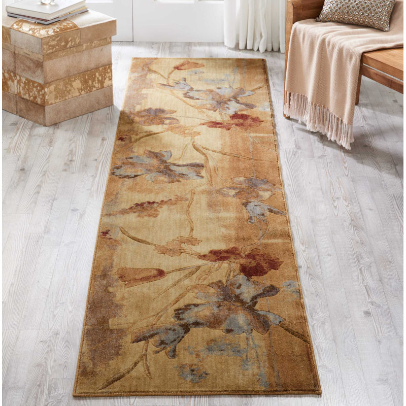 Tapis beige à motif floral Arnim, Tapis de couloir 2 pi x 5 pi 9 po