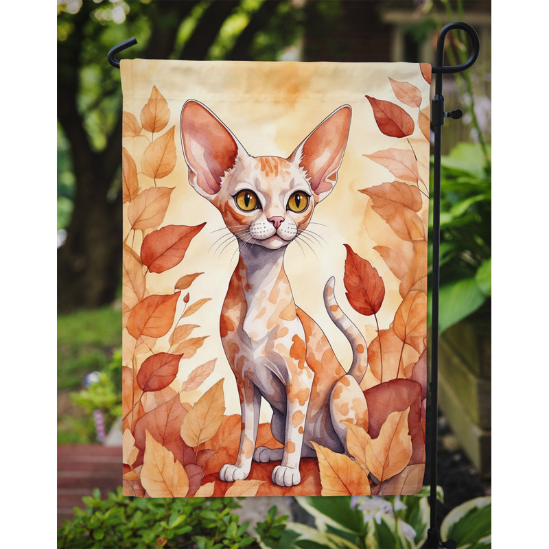 Cat in Fall Leaves Garden Flag, Devon Rex