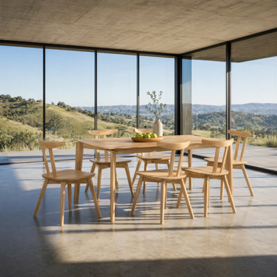 Sierra Rectangular Solid Wood Dining Table Set for 6, Compact Space Design