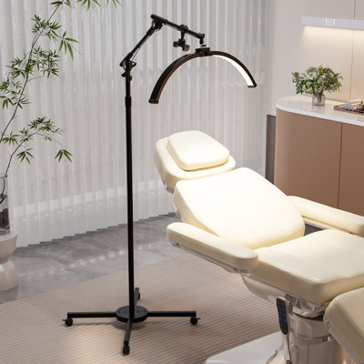 Half Moon Light Lash Lamp, Shadowless LED Floor Lamp With Adjustable Height And Phone Holder, Dimmable Lighting (Black)