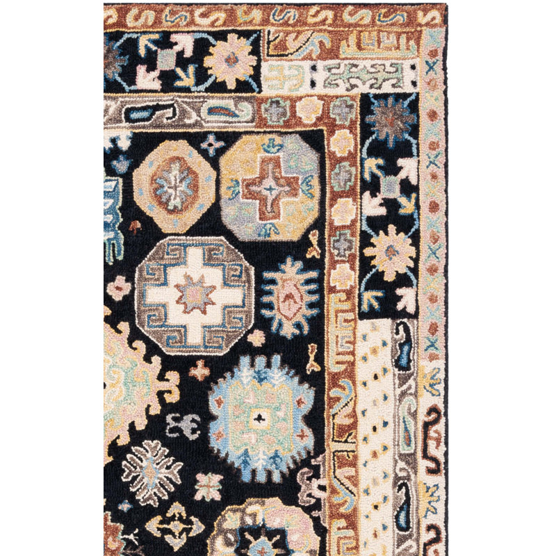 Shanisha Tufted Wool/Cotton Southwestern Rug in Black/Ivory, Rectangle 8' x 10'