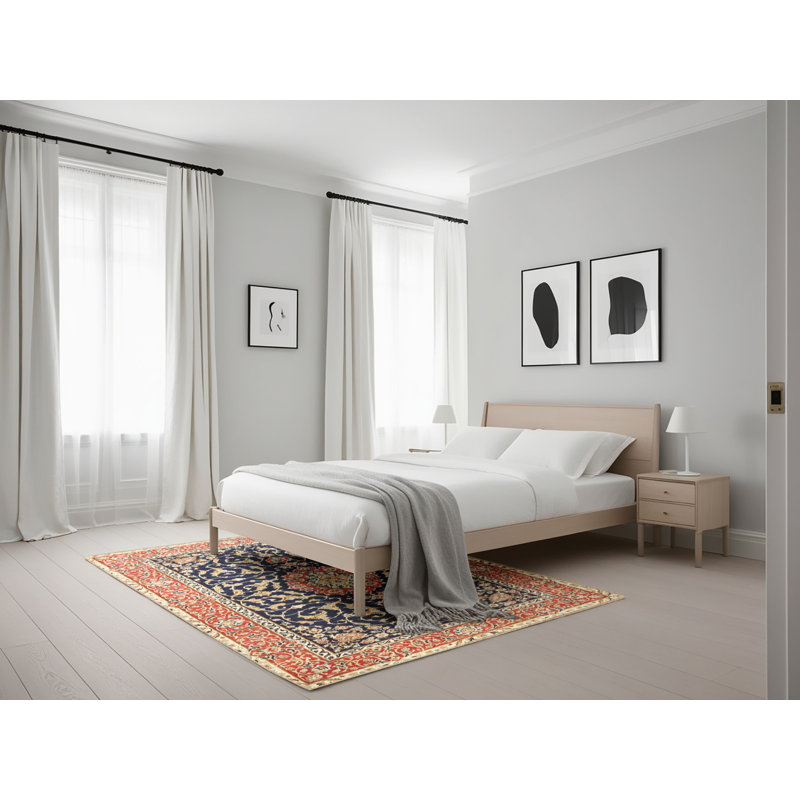 Tapis traditionnel rouge / bleu Derringer, Rectangle 5 pi x 7 pi