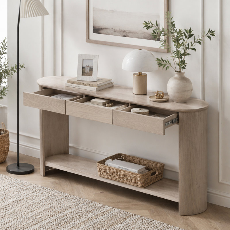 Console moderne 59,8 po avec 3 tiroirs, Navy Blue