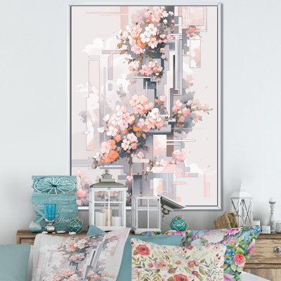 Fleur de cerisier contemporain Bold Stripes I - Art mural de salon cerisier en fleurs