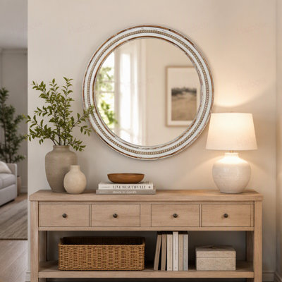 Miroir décoratif rond en bois 27,56 pouces pour la décoration murale