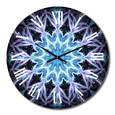 Horloge murale turquoise et blanche Fractal Flowers IV