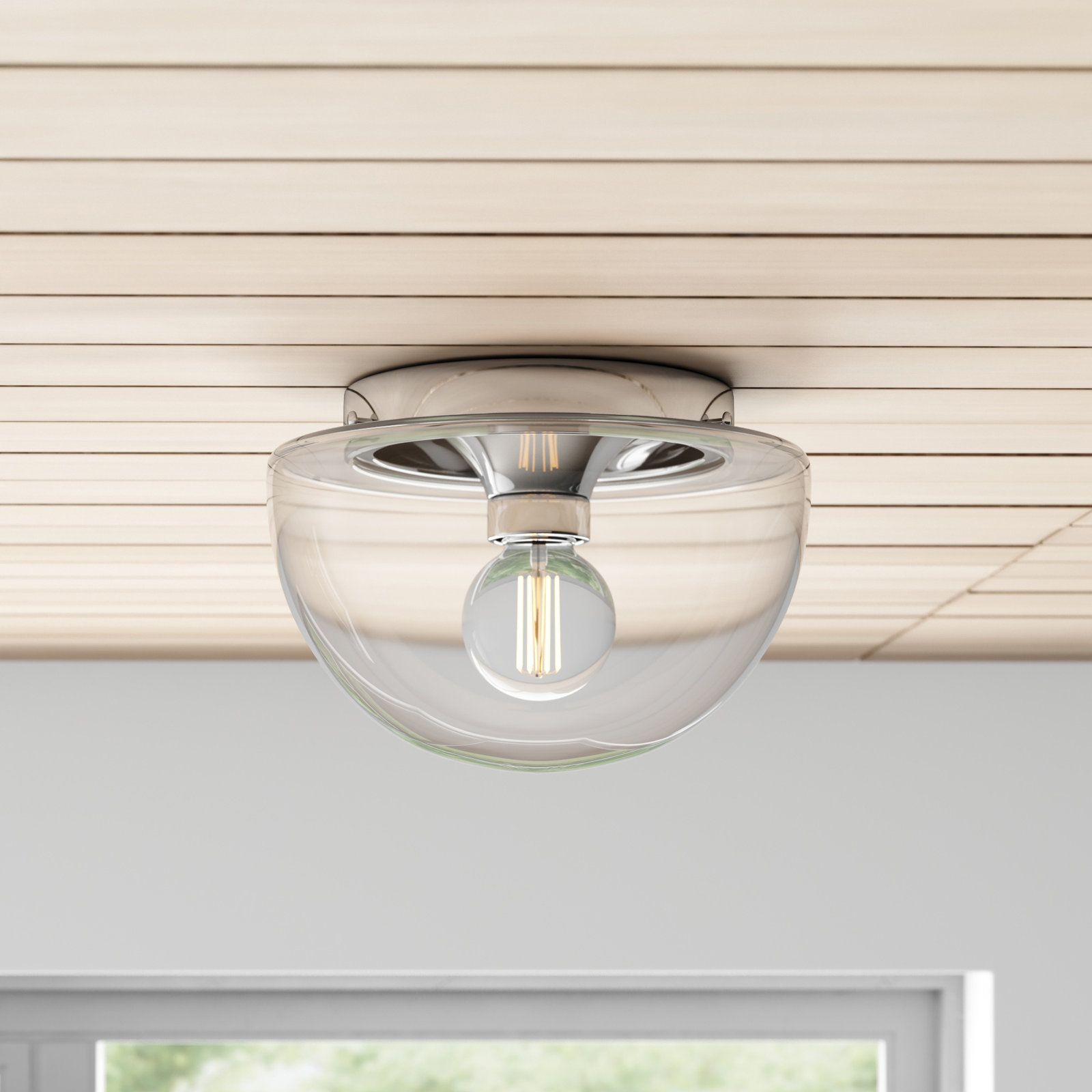 Alexi Single Light Glass Flush Mount, Polished Nickel, 7" H x 10" W x 10" D