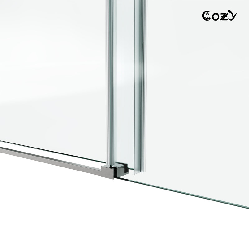 62-67" W X 76" H Frameless Single Sliding Shower Door with 3/8" (10mm) Clear Tempered Glass, Shatter-Resistant Film & Installation Hole Locator - Square Top Rail