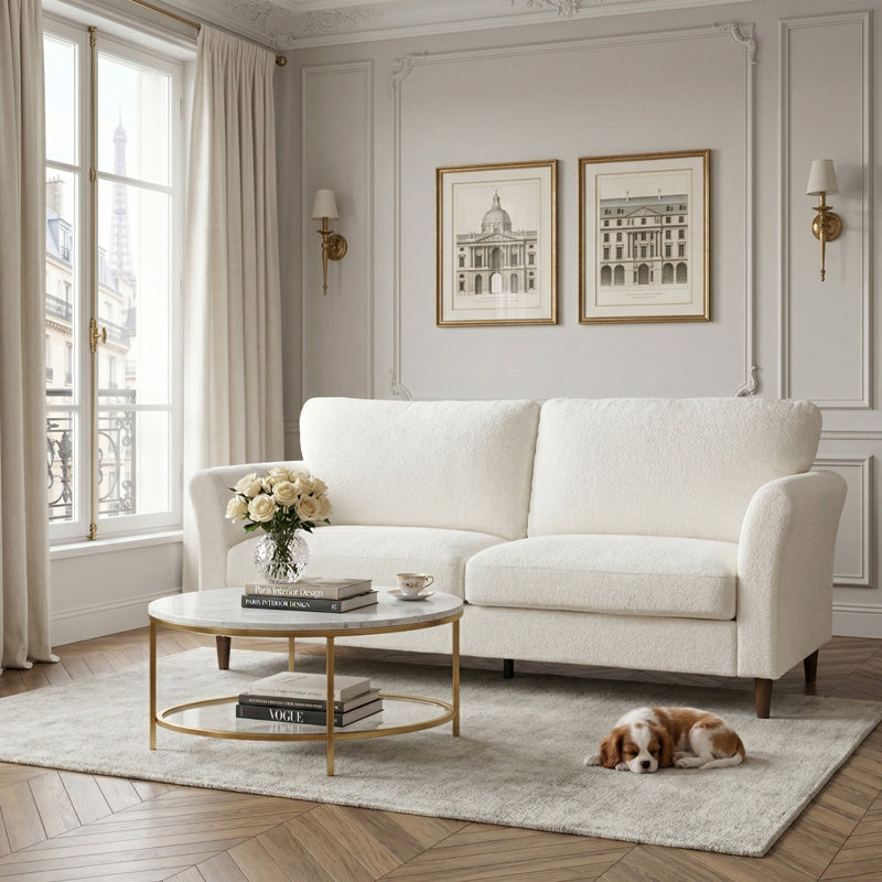 81" Mid-Century Modern Linen Upholstered Sofa, Cream
