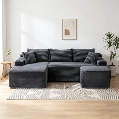 94.5 Inch Cloud Series U-Shape Sectional Sofa Couch, Deep Seat Modern Upholstered Modular Sofa for Living Room, Bedroom, Apartment, No Assembly Required, Premium Upholstered Fabric, Neutral Tone