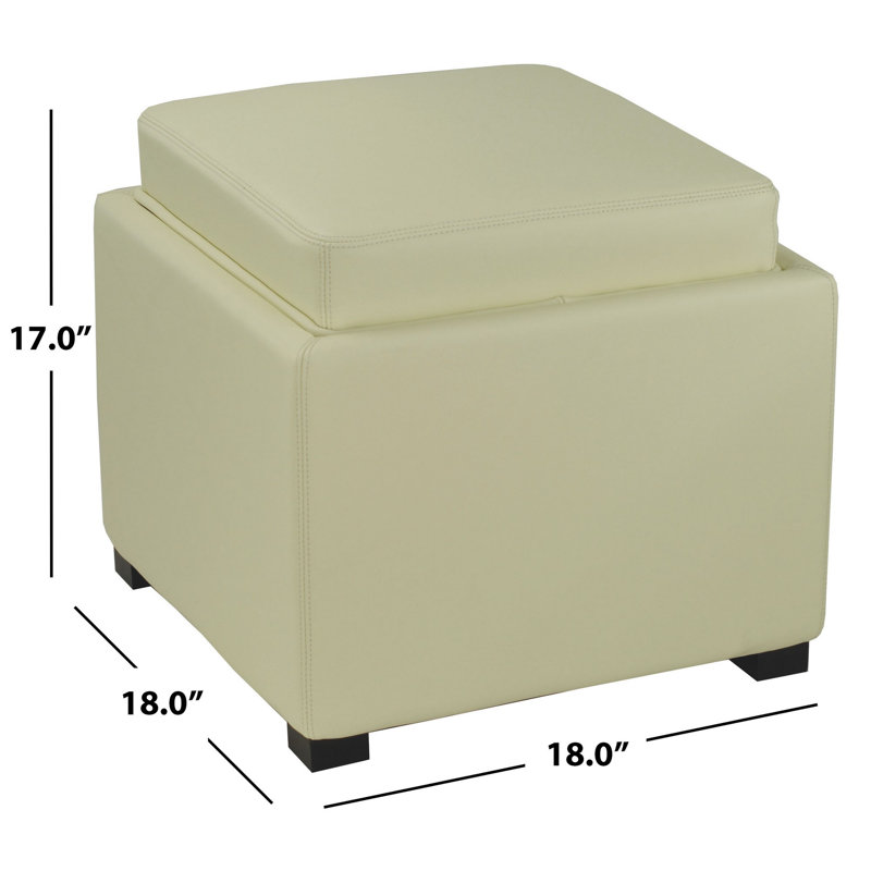 Alesea Upholstered Ottoman, Off-White Faux Leather