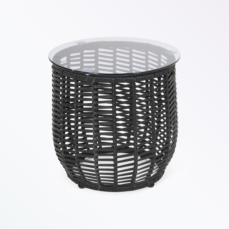 Round shape Patio Tables with glass table top and sturdy base, Black